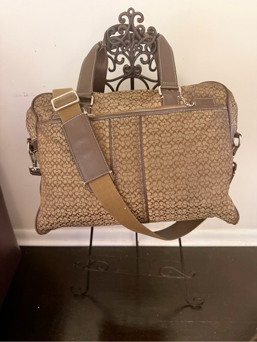 Coach Brown Signature Canvas Laptop Messenger Bag with Strap